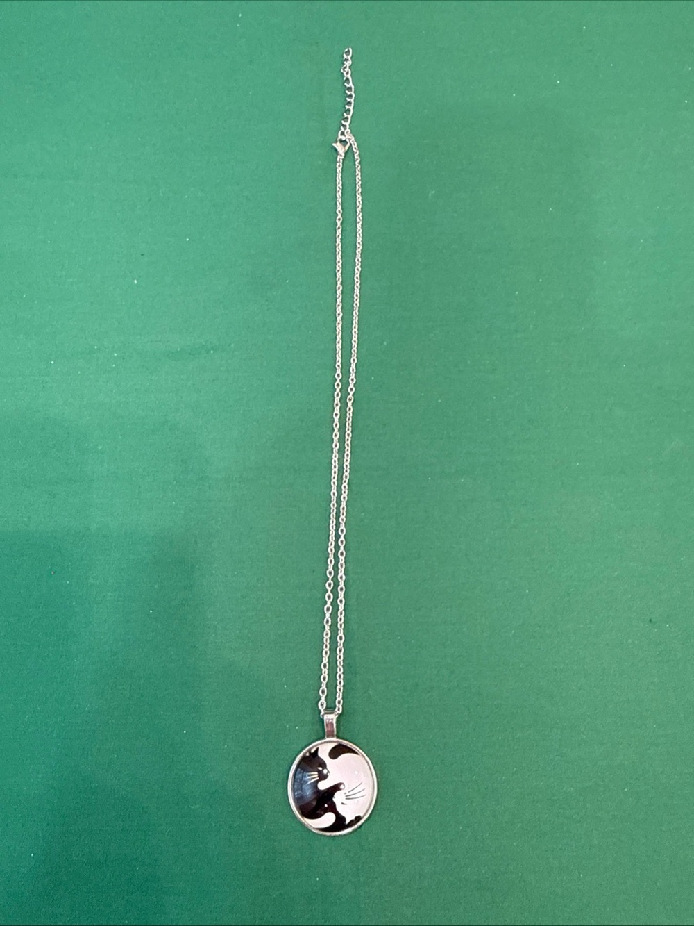 BLACK WHITE YING YANG CAT Pendant with silver chain #77A